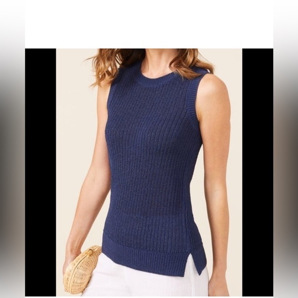 J. McLaughlin Lena sweater vest navy XL NWT Havana Yarn imported Italy yacht - Picture 1 of 10